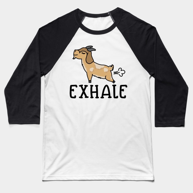 Exhale Gas Goat Yoga Fitness Funny Baseball T-Shirt by GlimmerDesigns